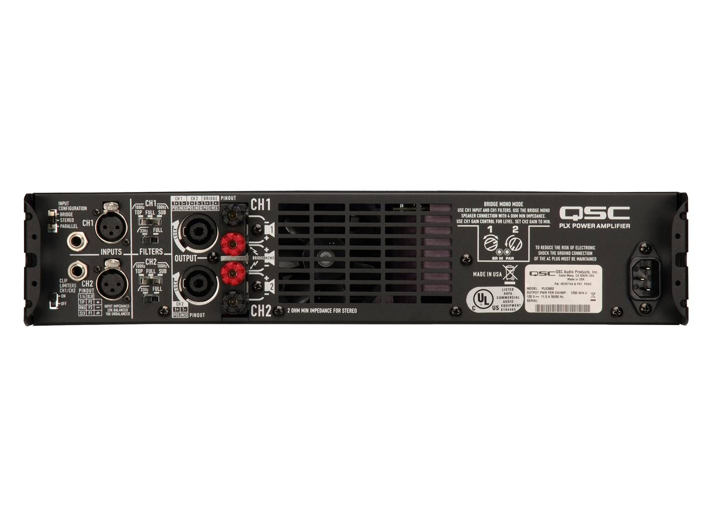 QSC PLX1104 Lightweight PowerLight Amplifier 2x550W @ 4ohms 2U